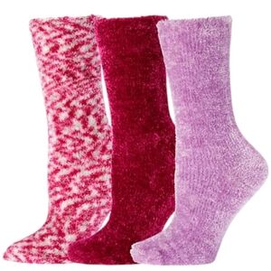 HUE Women's 3-pack Cozy Crew Socks Black Space Pink Dye/Berry/Lavender NWT